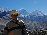 Gokyo 5 Scoundrels View 7 Guide Gyan Tamang With Everest, Lhotse, Nuptse Behind My guide Gyan Tamang poses at Scoundrel�s View with Everest, Lhotse, and Nuptse behind.